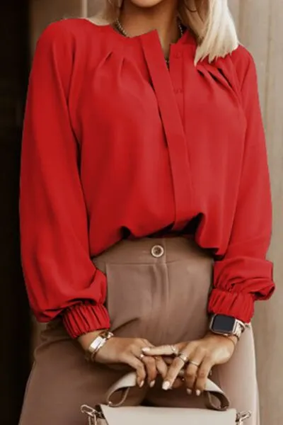 Amora Button Up Round Neck Long Sleeve Shirt