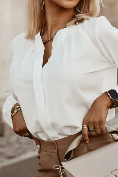 Amora Button Up Round Neck Long Sleeve Shirt