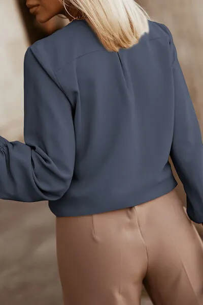 Amora Button Up Round Neck Long Sleeve Shirt