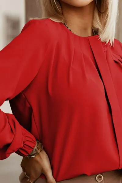 Amora Button Up Round Neck Long Sleeve Shirt