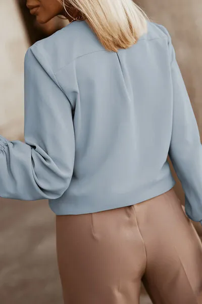 Amora Button Up Round Neck Long Sleeve Shirt