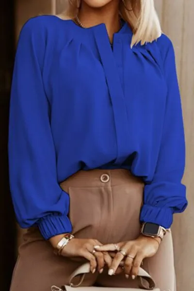 Amora Button Up Round Neck Long Sleeve Shirt