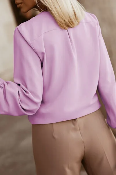 Amora Button Up Round Neck Long Sleeve Shirt