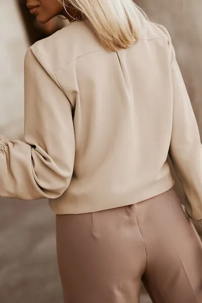 Amora Button Up Round Neck Long Sleeve Shirt