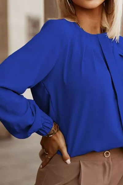 Amora Button Up Round Neck Long Sleeve Shirt