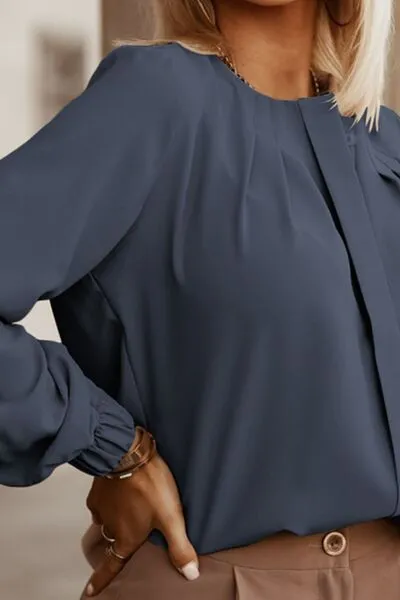Amora Button Up Round Neck Long Sleeve Shirt