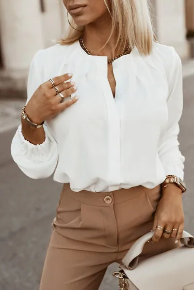 Amora Button Up Round Neck Long Sleeve Shirt
