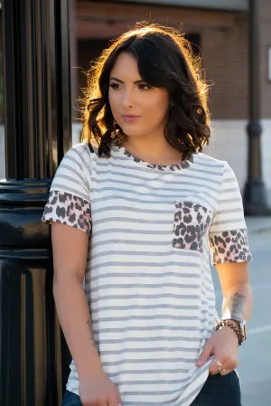 Animal Print Trimmed Top