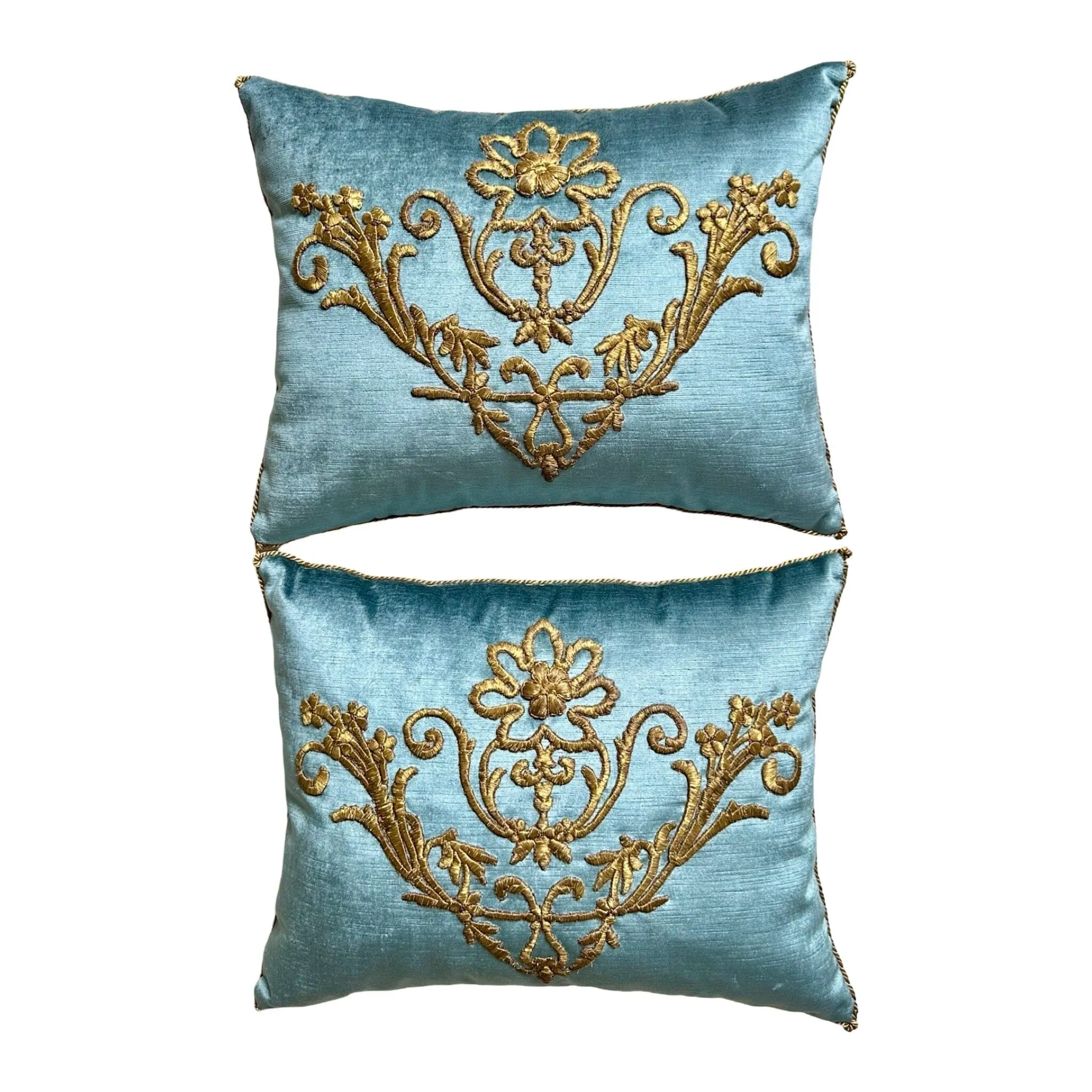 Antique Ottoman Empire Raised Gold Metallic Embroidery (#E021924A&B | 15 x 19")