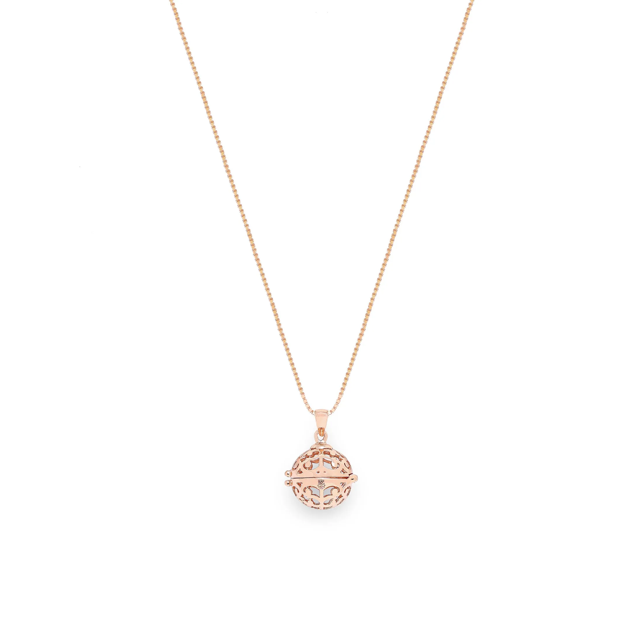 Aromatherapy Diffuser Locket Round Foliate Pendant, Rose Gold