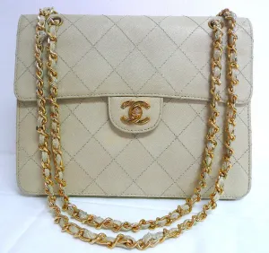 Authentic Chanel Vintage Beige Quilted Caviar 2.55 Flapover