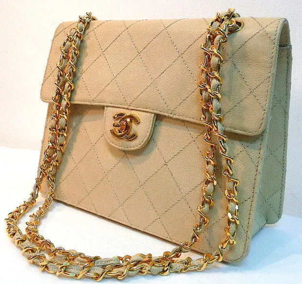 Authentic Chanel Vintage Beige Quilted Caviar 2.55 Flapover