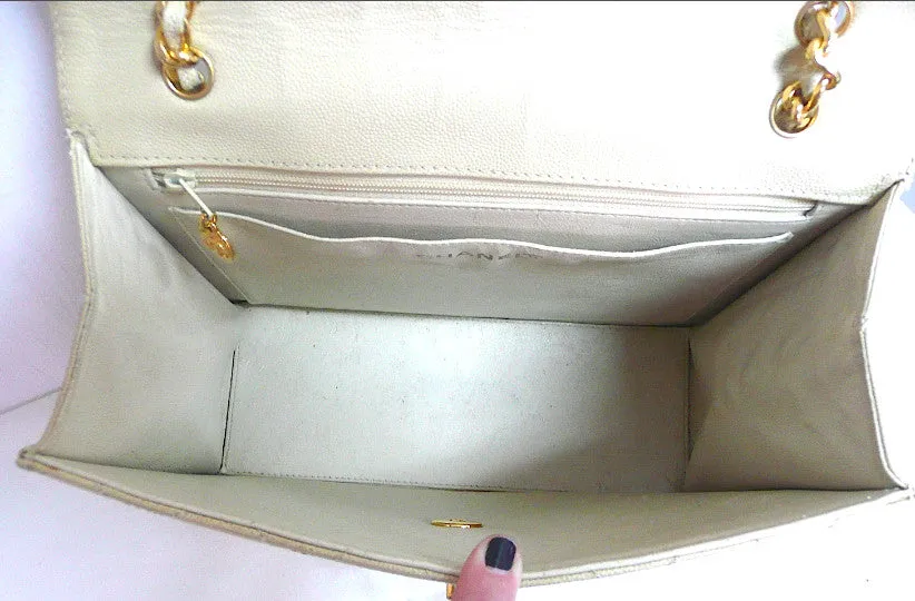 Authentic Chanel Vintage Beige Quilted Caviar 2.55 Flapover