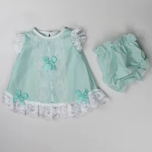 Baby Girl Lace Dress and Bloomers Outfit - Mint