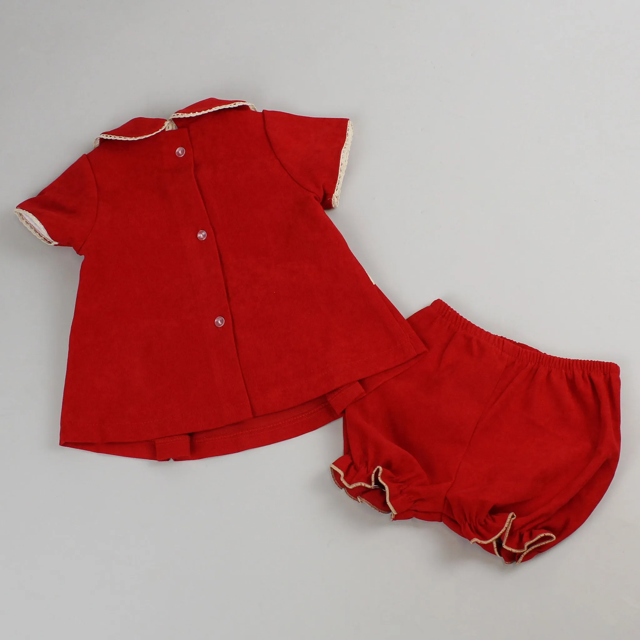 Baby Girls Red Velvet & Gold Trim Dress With Knickers