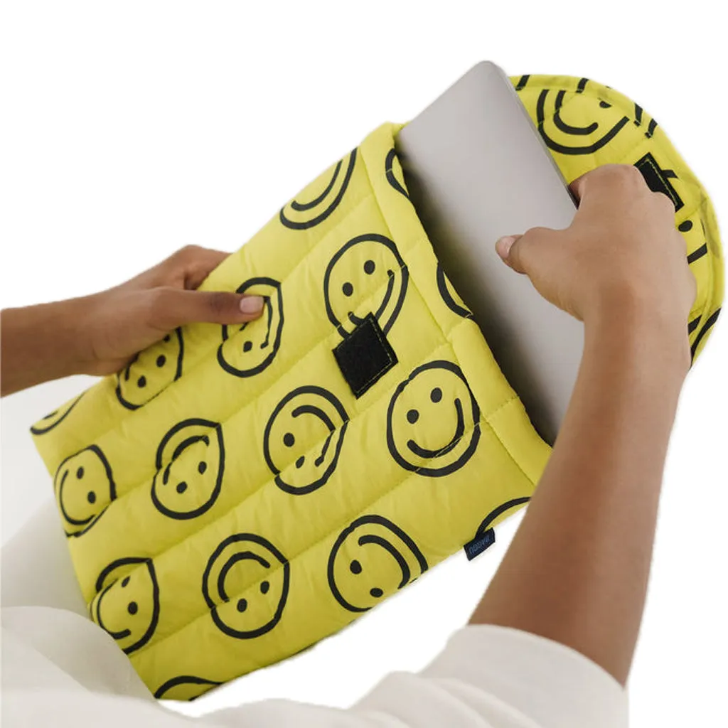 Baggu Puffy 13/14 inch Laptop Sleeve, Yellow Happy
