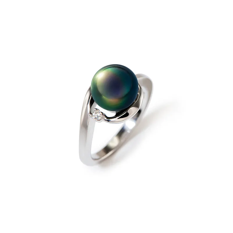 Bague IZA-B - Ondine, Argent, Diamant et Perles de Tahiti  (EC-011-BAG)