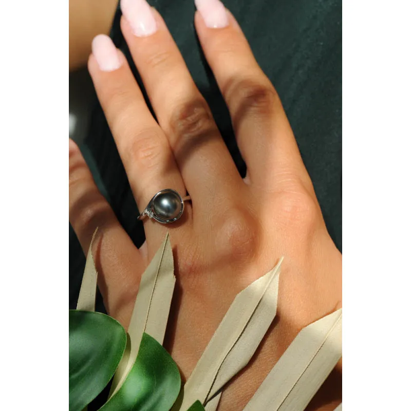 Bague IZA-B - Ondine, Argent, Diamant et Perles de Tahiti  (EC-011-BAG)
