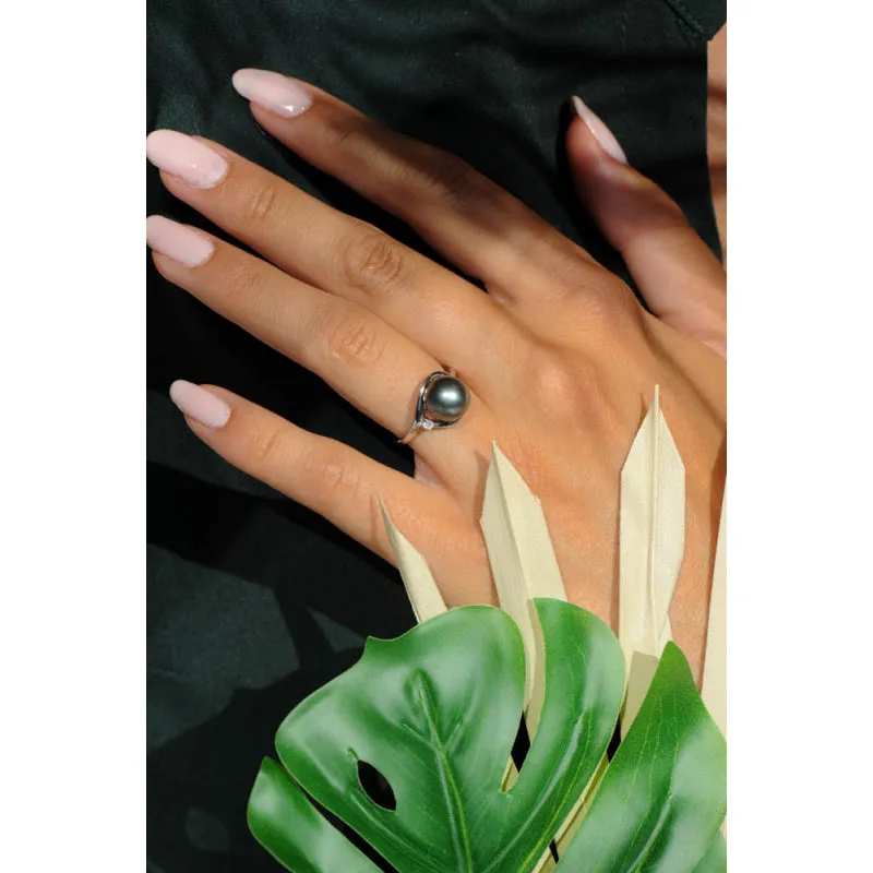Bague IZA-B - Ondine, Argent, Diamant et Perles de Tahiti  (EC-011-BAG)