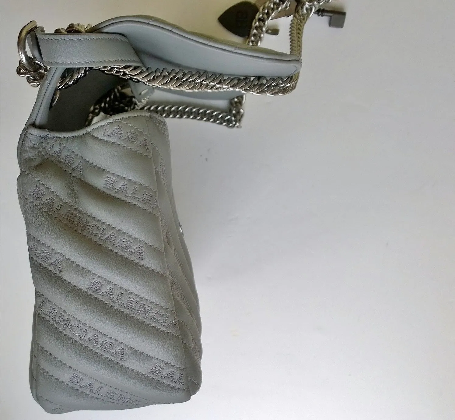 Balenciaga BB Grey Leather Paris Charm Bracelet Bag