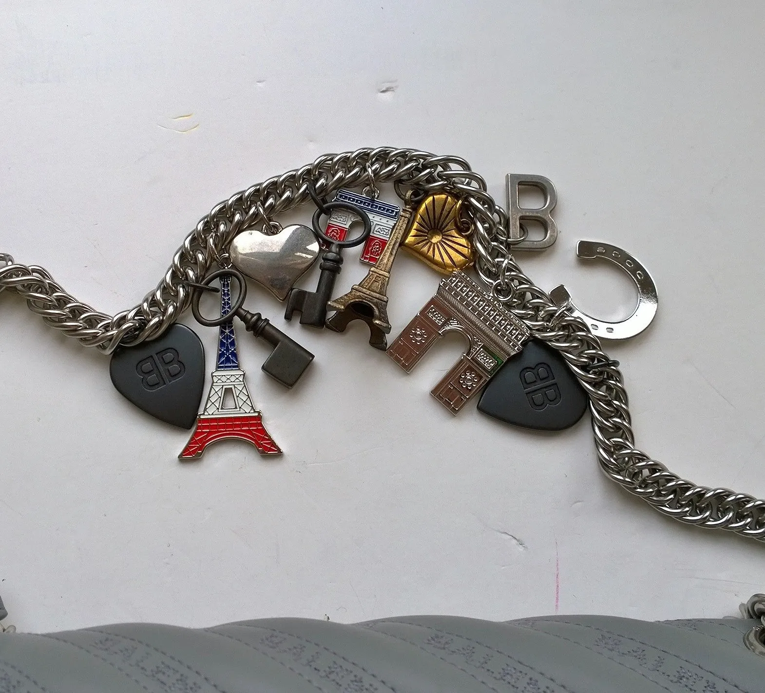 Balenciaga BB Grey Leather Paris Charm Bracelet Bag
