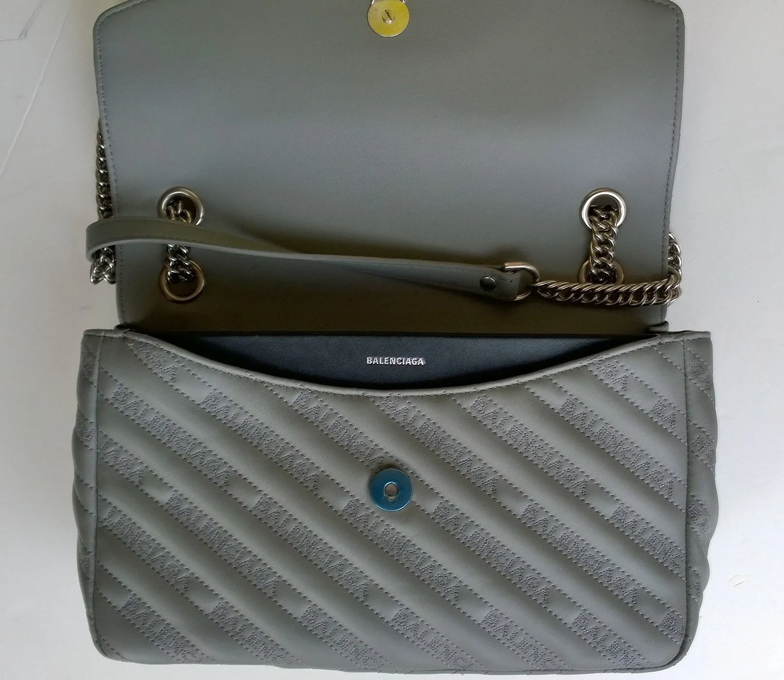 Balenciaga BB Grey Leather Paris Charm Bracelet Bag