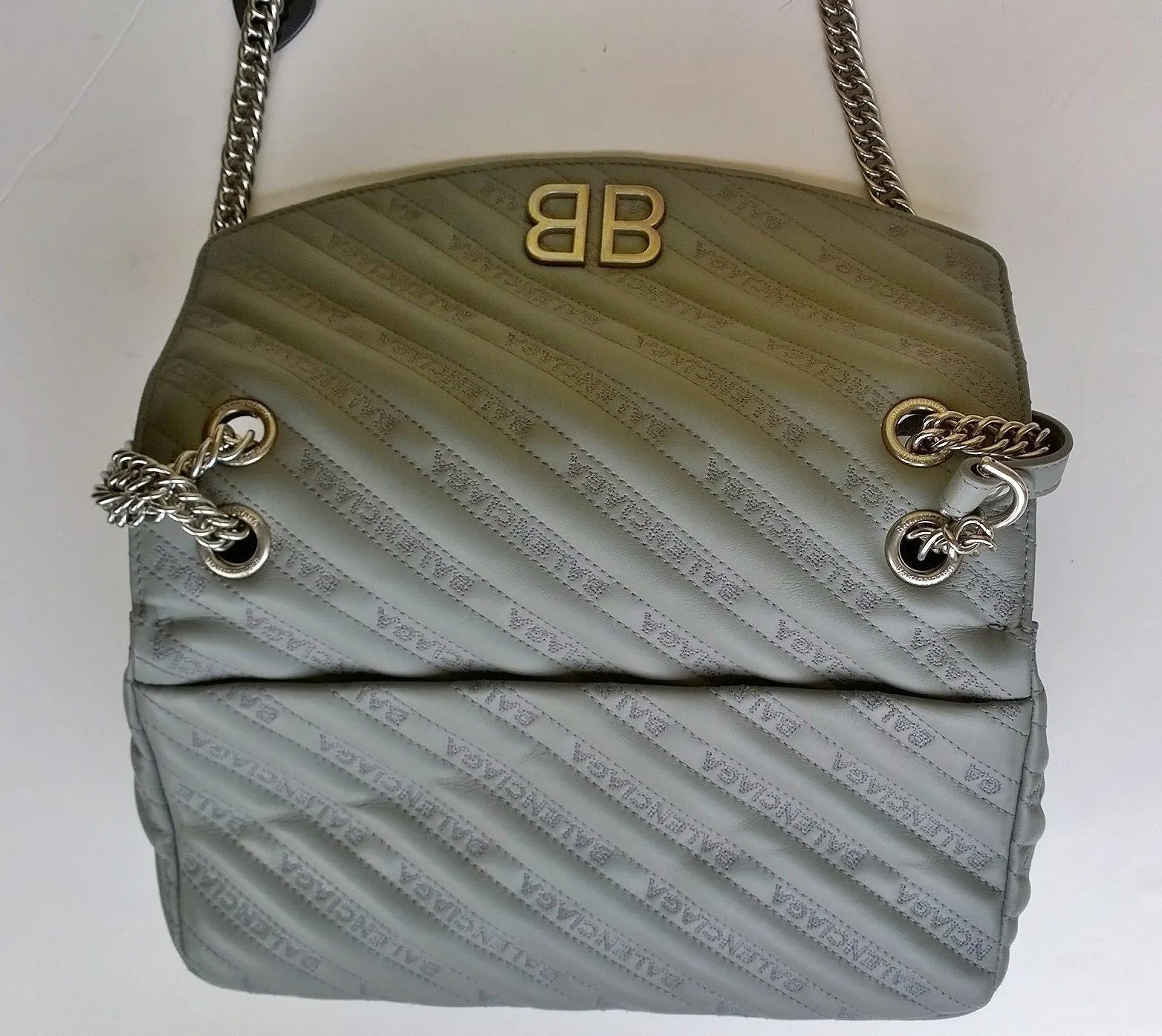 Balenciaga BB Grey Leather Paris Charm Bracelet Bag