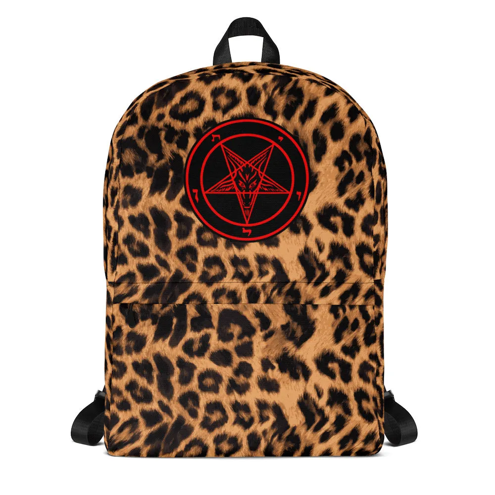 Baphomet Pentagram Leopard Print Backpack / All Over Print