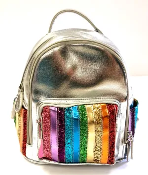 Bari Lynn Silver Rainbow Stripe Mini Backpack