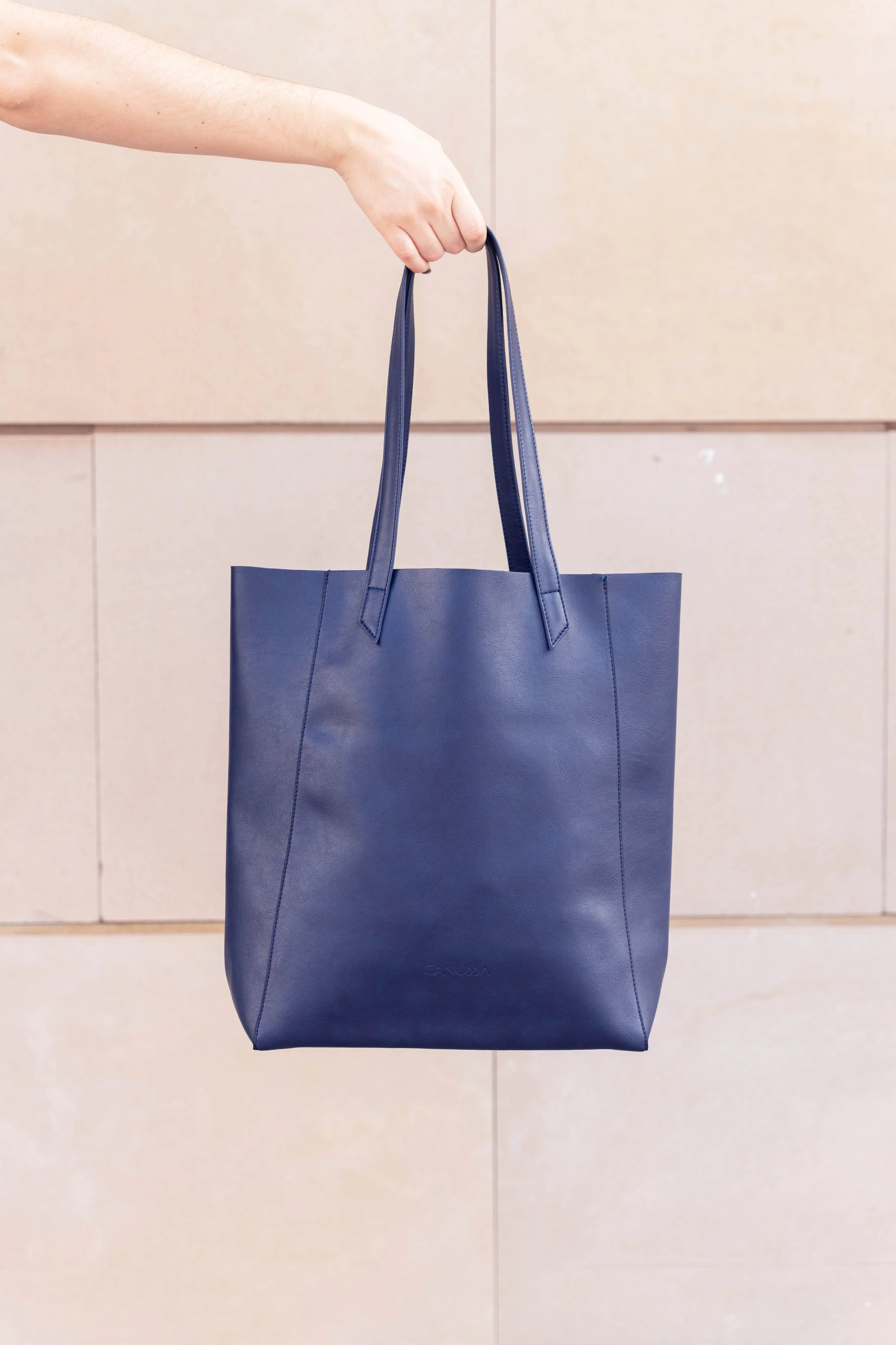 Basic Vegan Leather Everyday Tote Bag | Navy Blue