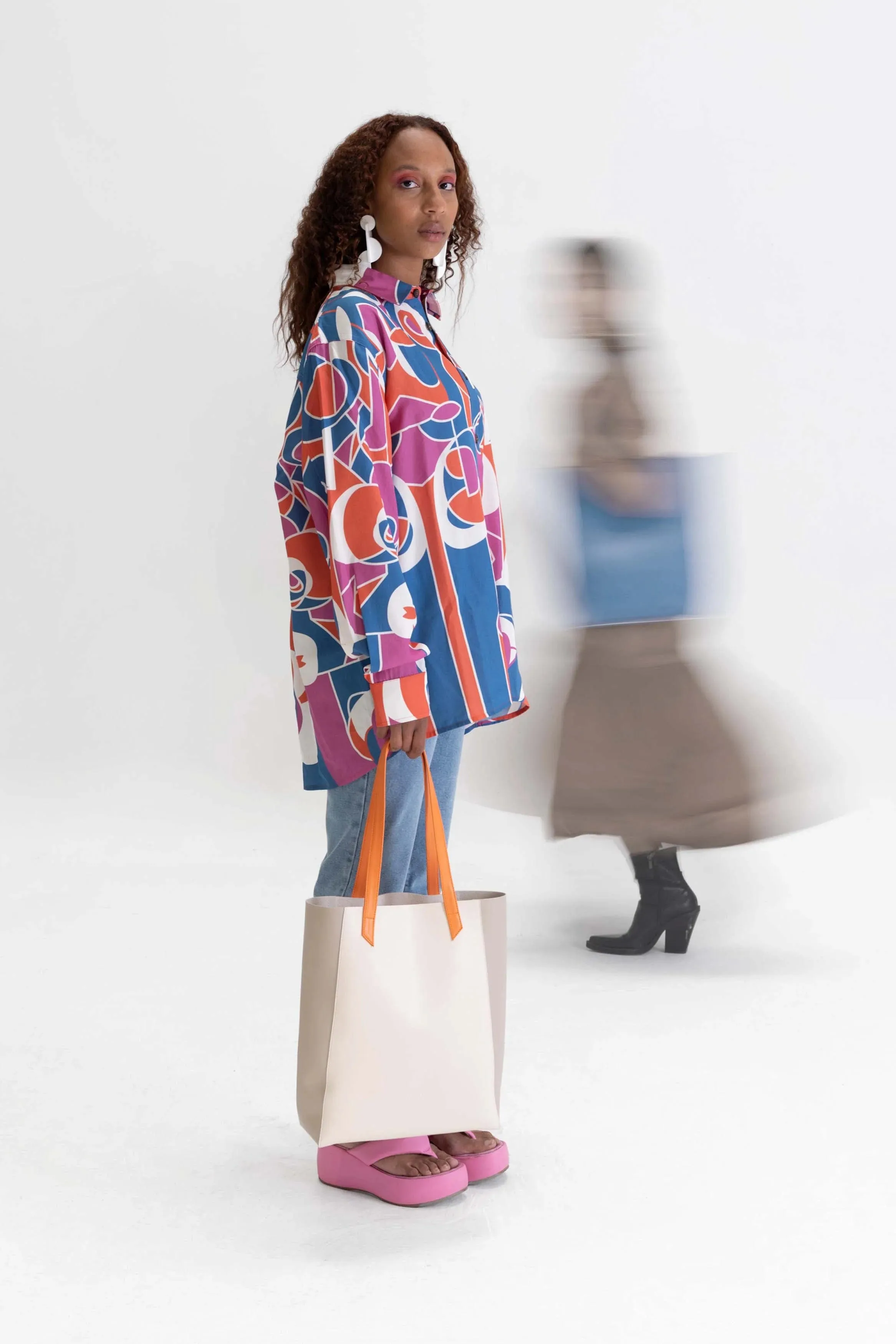 Basic Vegan Leather Everyday Tote Bag | Tricolor Orange