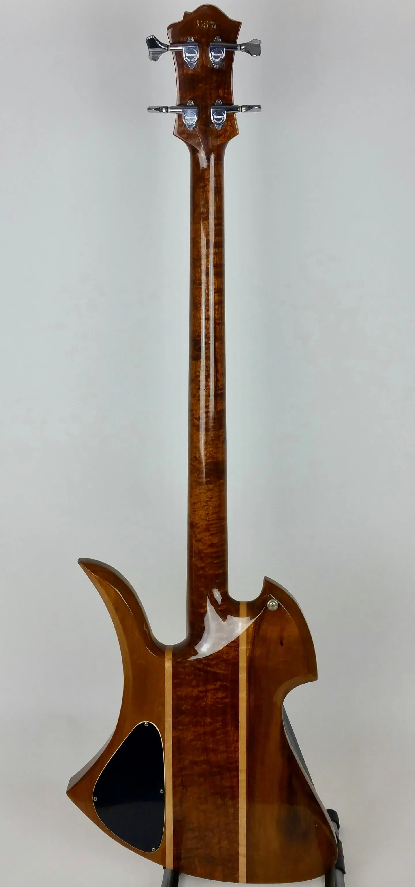 B.C. Rich Mockingbird bass (1980), koa w/maple stringers, headstock repair