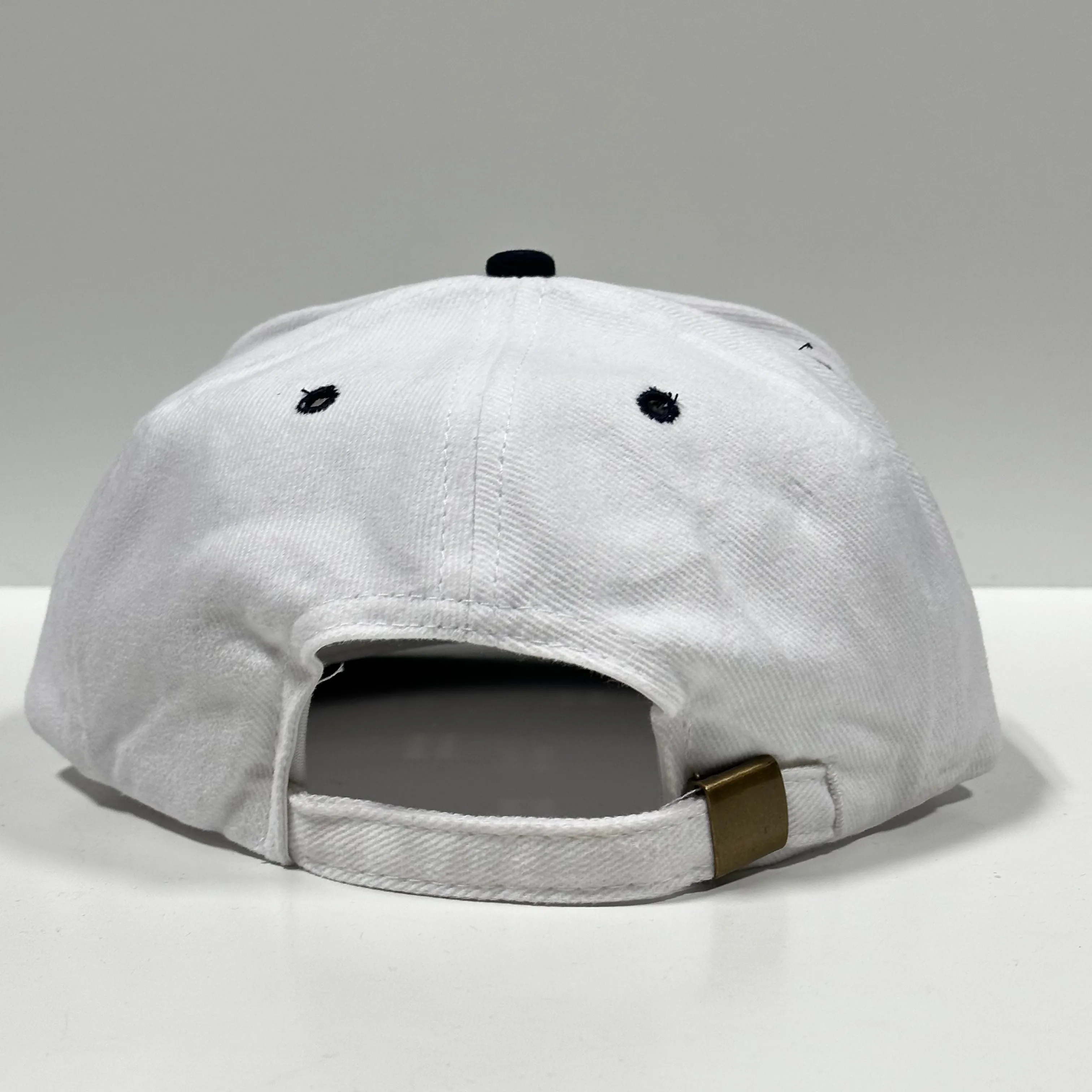 Beach Bum White Crown Navy Brim Strapback Hat Cap Custom Embroidery