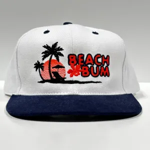 Beach Bum White Crown Navy Brim Strapback Hat Cap Custom Embroidery