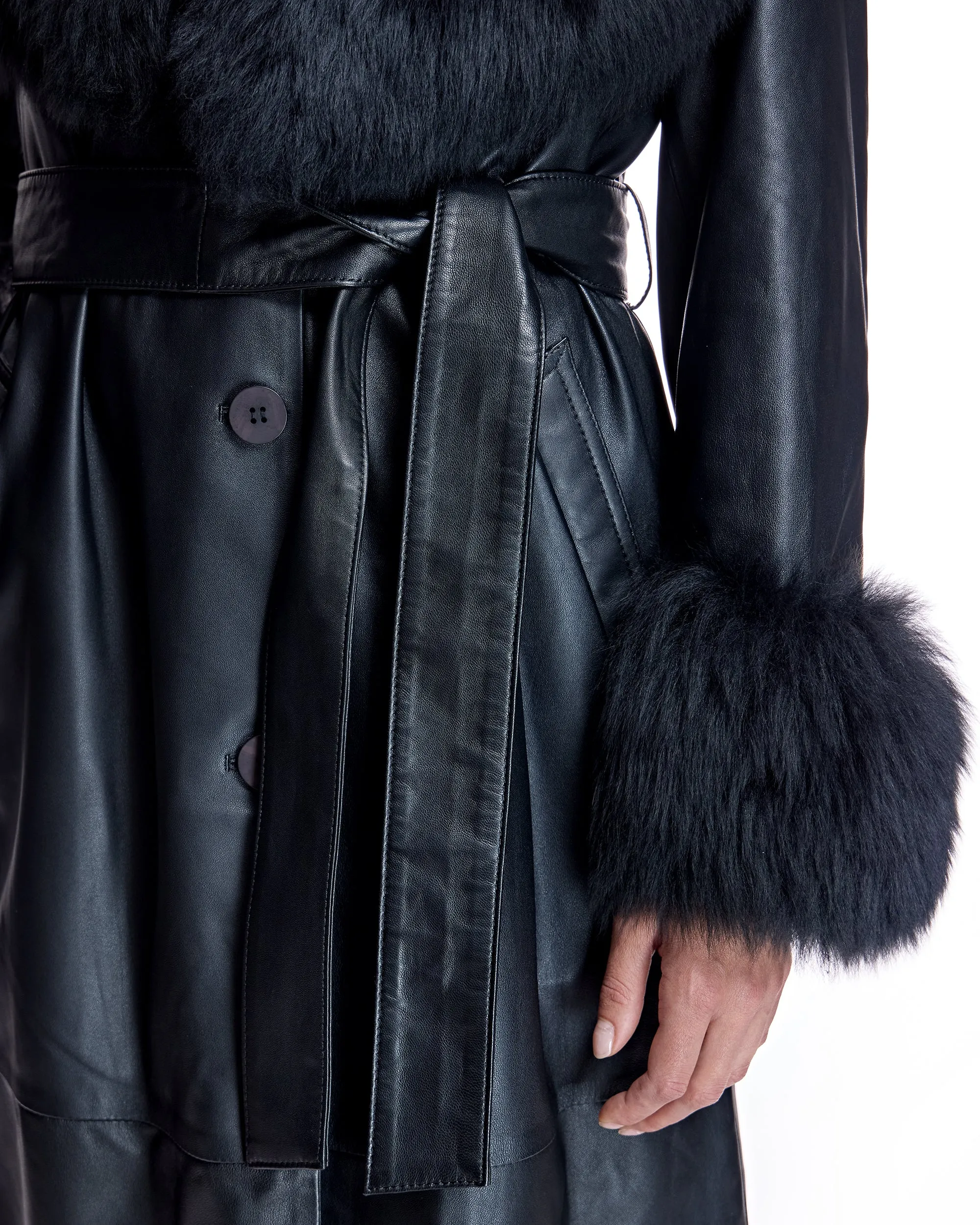 Belted Leather Trench with Toscana Lamb Trim