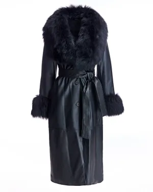 Belted Leather Trench with Toscana Lamb Trim
