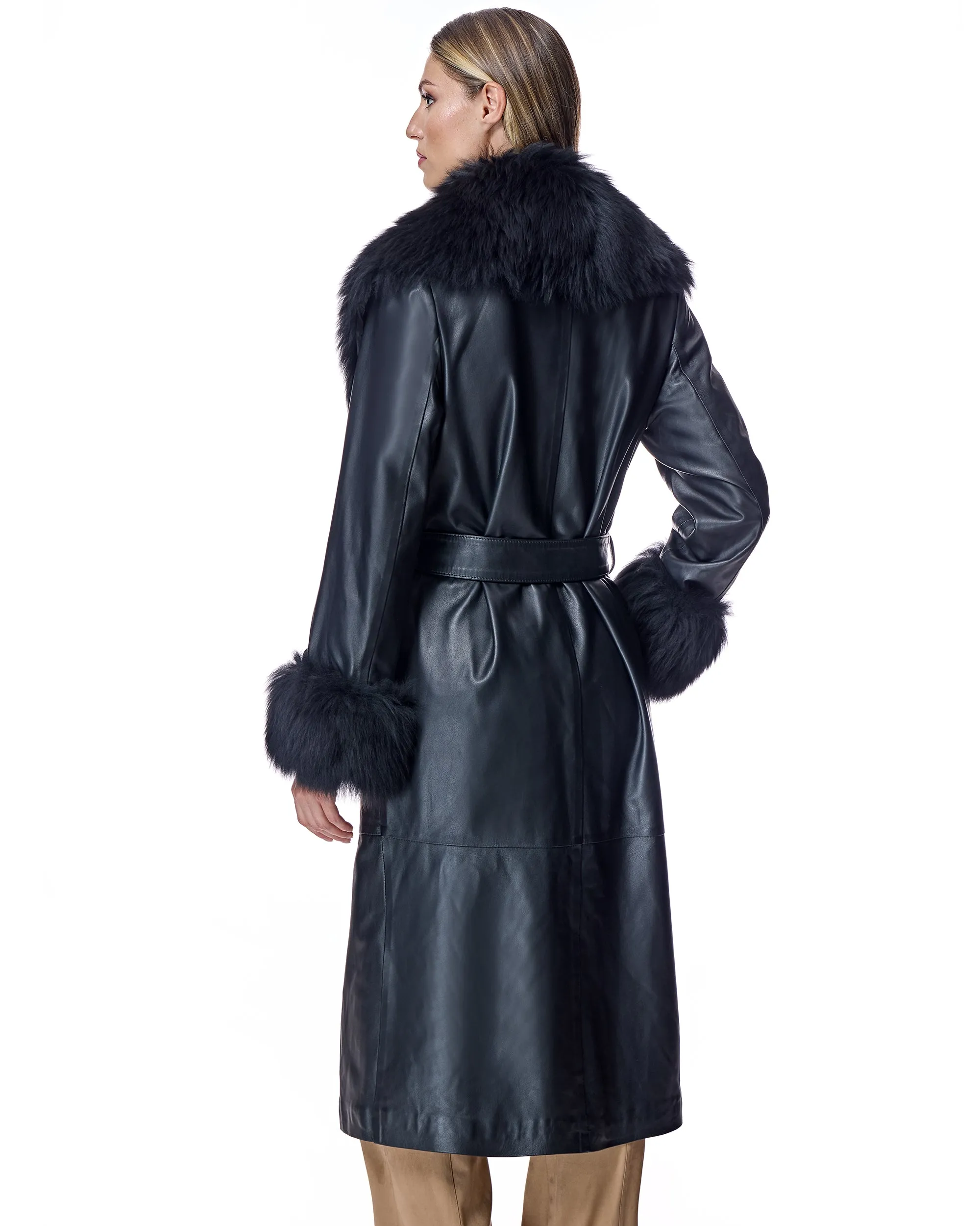Belted Leather Trench with Toscana Lamb Trim