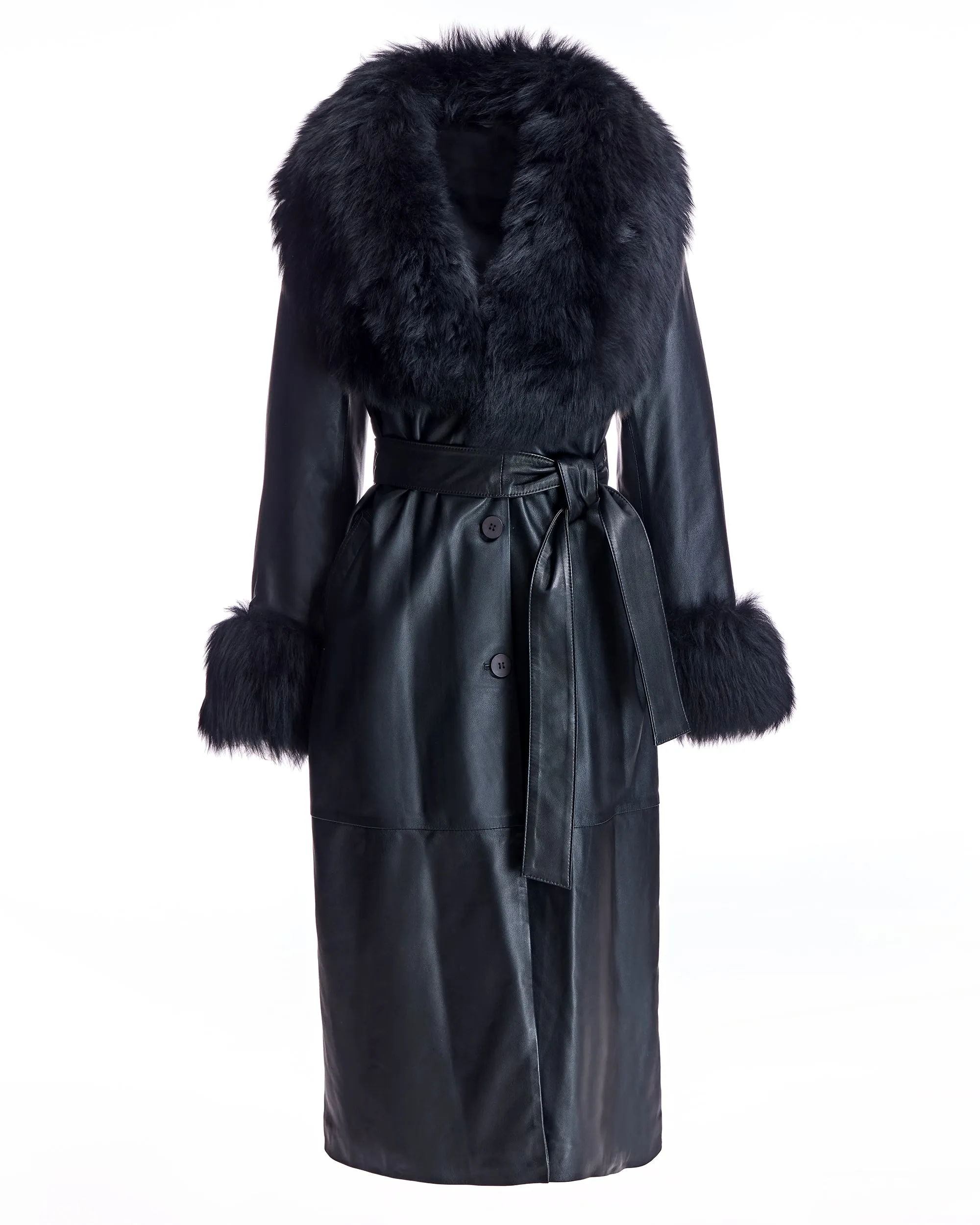 Belted Leather Trench with Toscana Lamb Trim