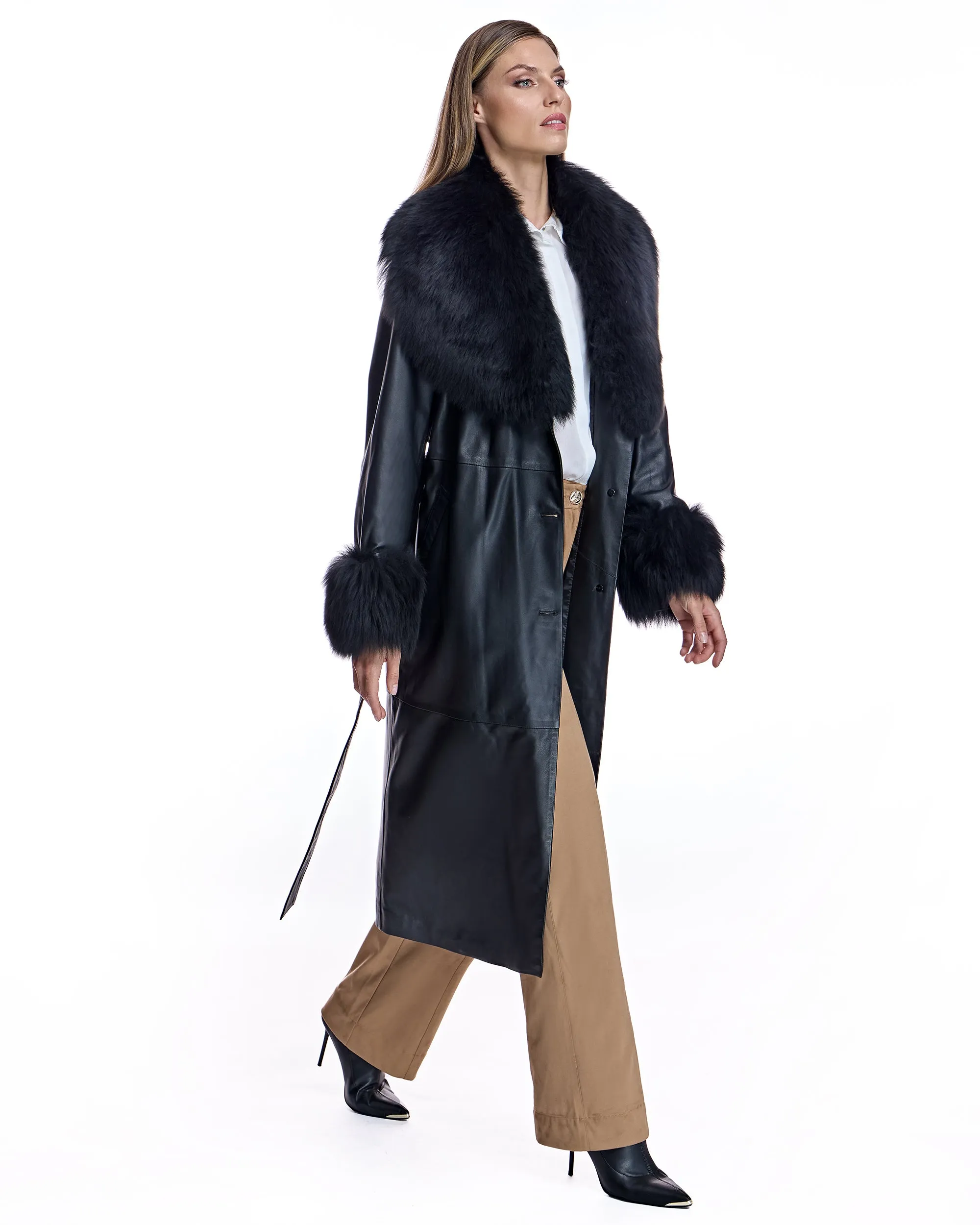 Belted Leather Trench with Toscana Lamb Trim
