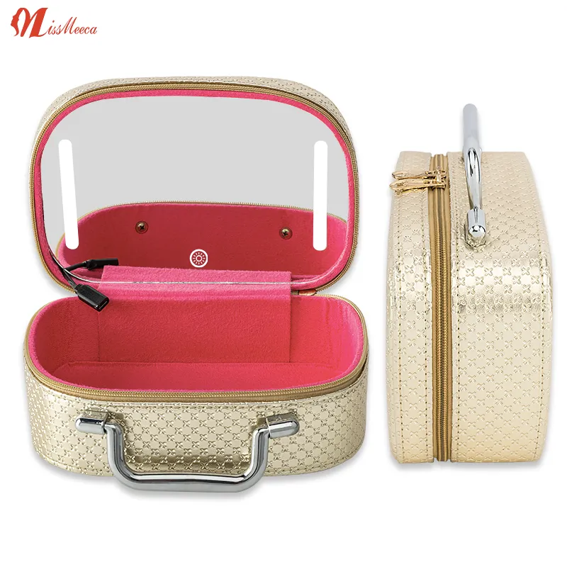 Big Beauty  Led Cosmetic Case With Mirrors Sets Professional Lighted Makeup Bag Mirror
