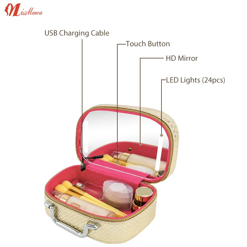 Big Beauty  Led Cosmetic Case With Mirrors Sets Professional Lighted Makeup Bag Mirror