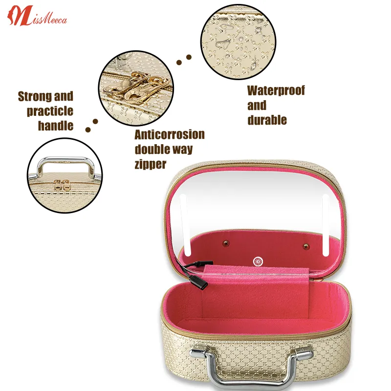 Big Beauty  Led Cosmetic Case With Mirrors Sets Professional Lighted Makeup Bag Mirror