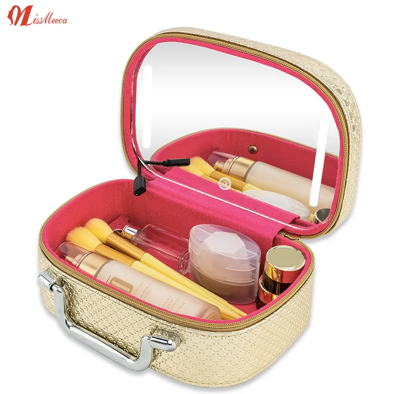 Big Beauty  Led Cosmetic Case With Mirrors Sets Professional Lighted Makeup Bag Mirror