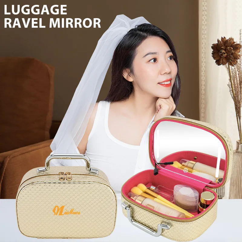 Big Beauty  Led Cosmetic Case With Mirrors Sets Professional Lighted Makeup Bag Mirror