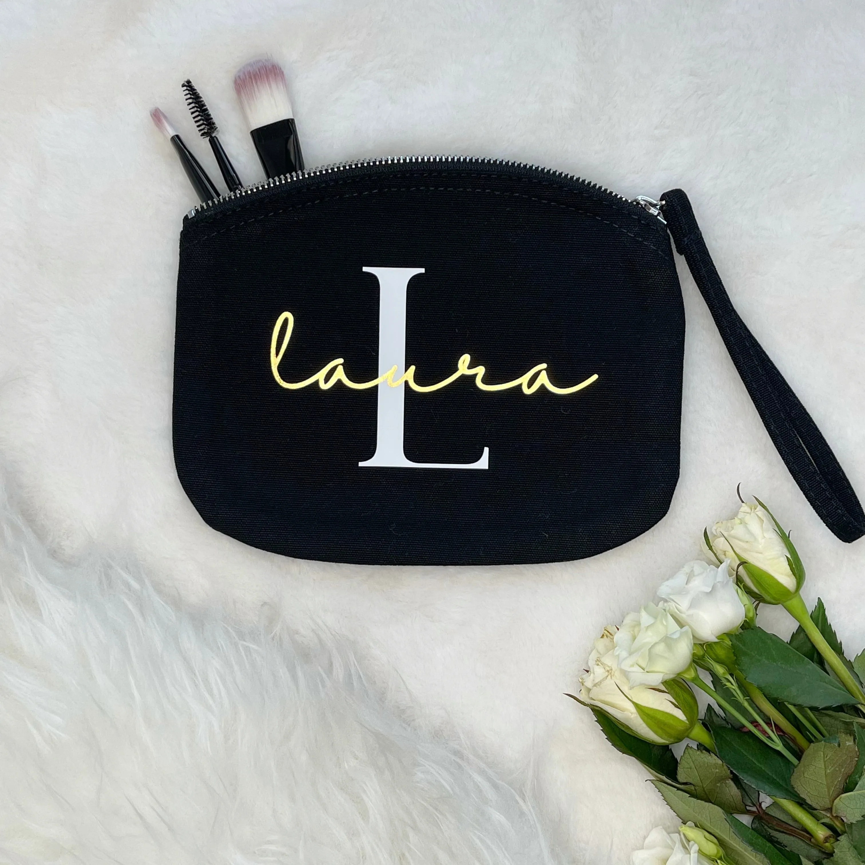 Black And Gold Personalised Make Up Bag