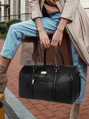 Black Croc Weekender Duffle Bag