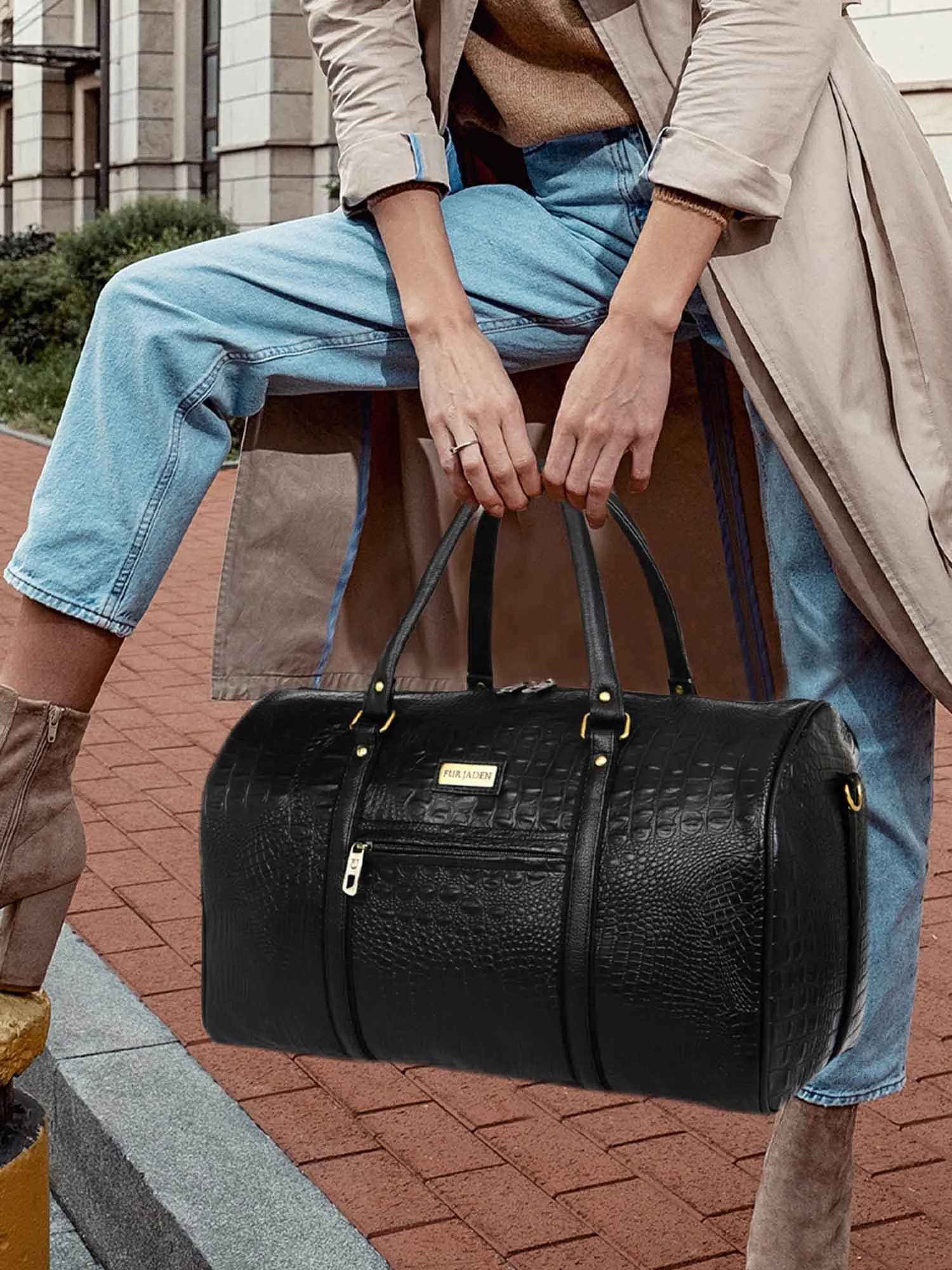 Black Croc Weekender Duffle Bag