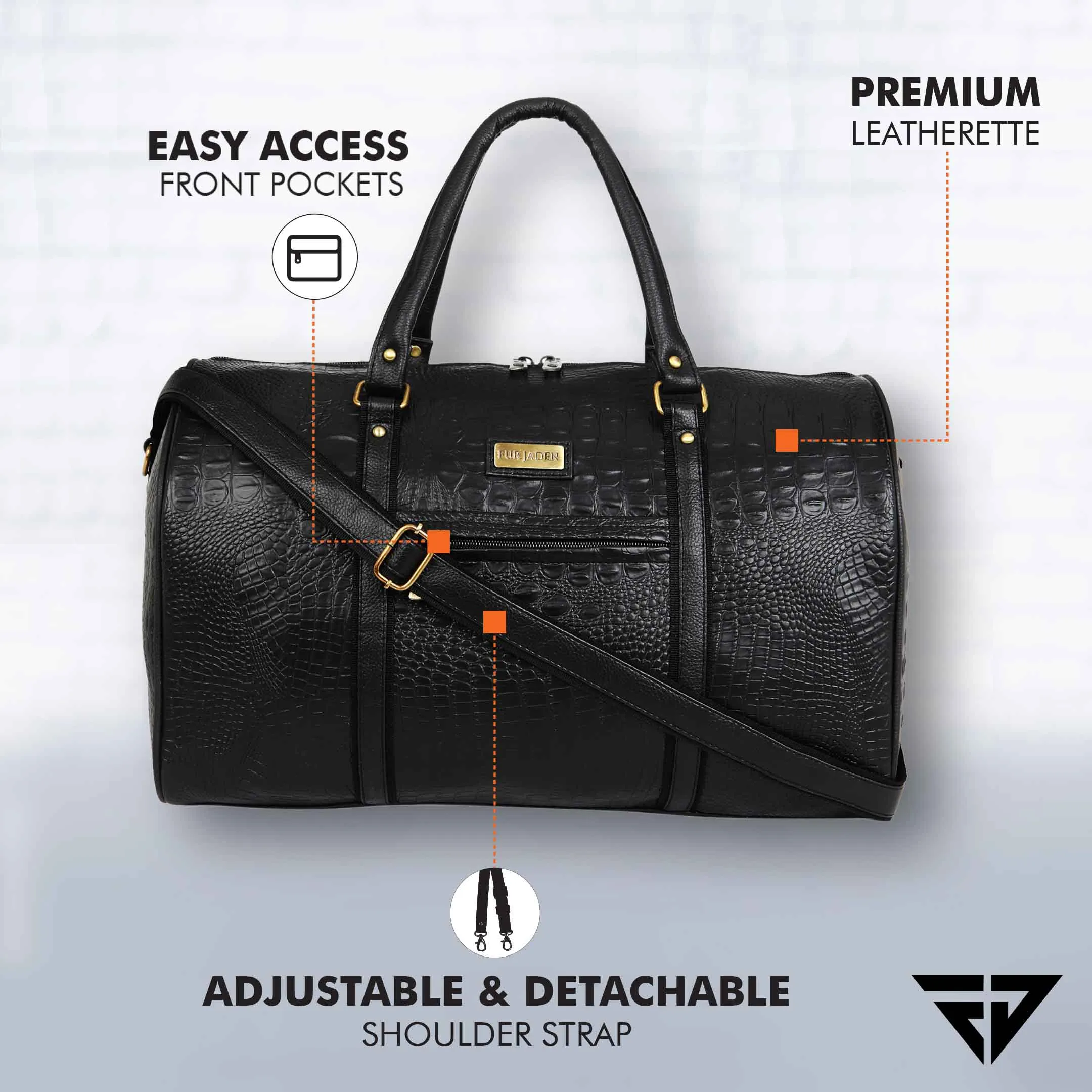 Black Croc Weekender Duffle Bag