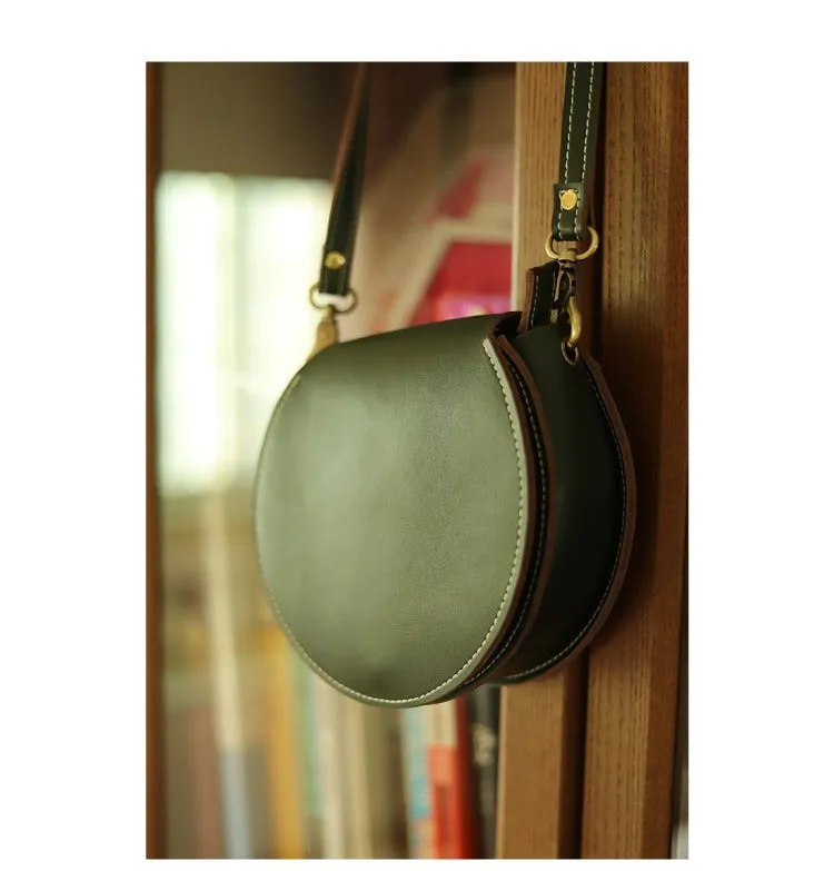 Black Handmade Women Circle Bag Leather Round Bag Cute Round Purse Round Crossbody Bag