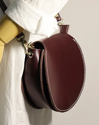 Black Handmade Women Circle Bag Leather Round Bag Cute Round Purse Round Crossbody Bag